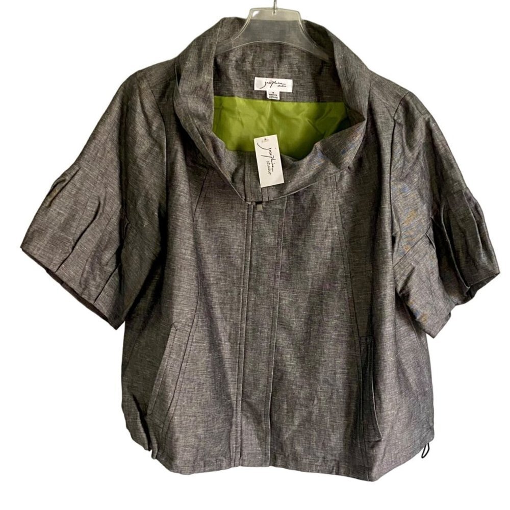 Josephine Studio Etch a Sketch Linen Blend Zip up Jacket Women's Size 16 NEW NWT